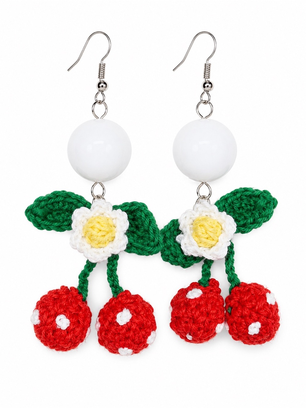 Crochet Cherry Dangle Earrings Floral Cottagecore Fruitcore NWT Boutique